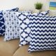 Blue and White Howarmer® Square Cotton Canvas Decorative Throw Pillows Cover Set of 4 Accent Pattern - Navy Blue Quatrefoil, Navy Blue Arrow, Chevron Cover Set 18"x 18"