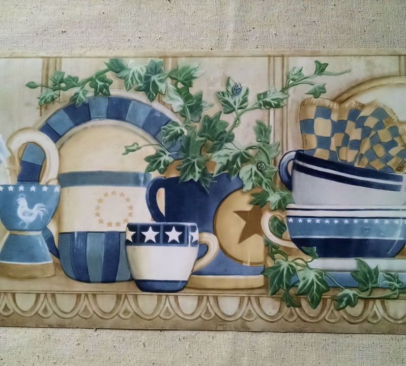 Country Shelf - Cups, Plates, Teapots, Ivy Wallpaper Border - CP033121B