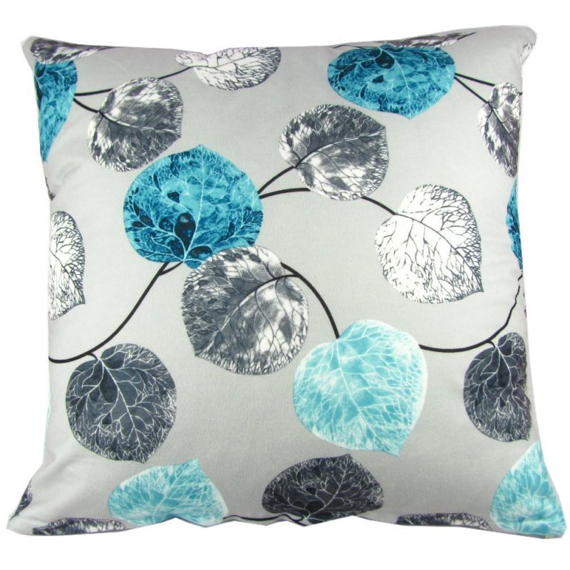 Cushion Case Pillow Cover Square 20x20 Inch Cotton Polyester Blue Grey Leaves (Gray,Blue)
