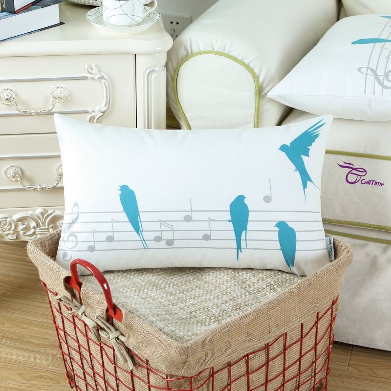 Euphoria CaliTime Home Decorative Cushion Covers Pillows Shell Comfortable Fleece Music Birds Gray Teal Color 12" X 20"