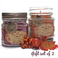 Fall Scented Jar Candles Gift Set of 2 -Natural Soy Wax Blend - Autumn Fragrances of Spicy Pumpkin and Sassy Sangria- Fragrant, Long Lasting 40+ Hrs. each -Best Scented Candles for Fall Home Decor