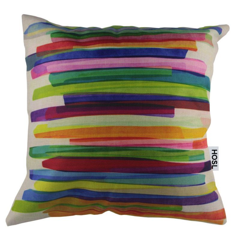 HOSL Colorful Ribbons Cotton Linen Square Decorative Throw Pillow Case Cushion Cover About 17.5" x 17.5"