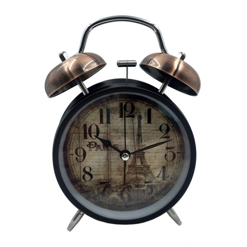 Hippih Twin Bell Silent Quartz 4 inch Stainless metal Alarm Clock,Eiffel