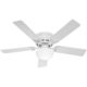 Hunter 53075 Low Profile lll Plus 52-Inch Five Blade Single Light Ceiling Fan with White Blades and Frosted Glass Globe, White