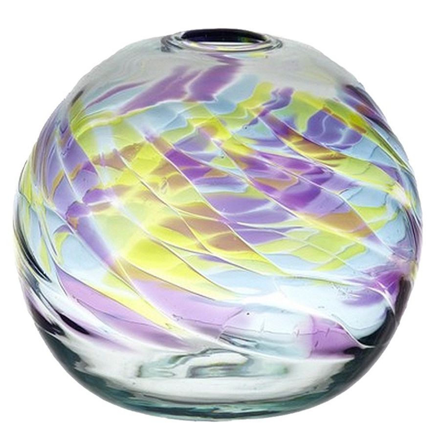 Kitras Art Glass Round Vase, 7-Inch, Sapphire Sea