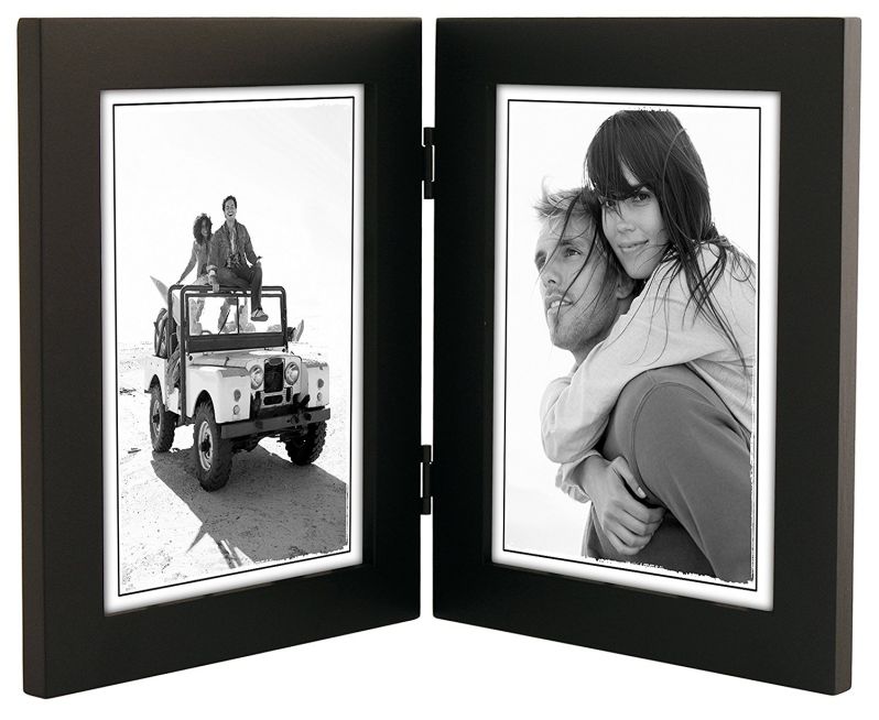 Malden International Designs Linear Classic Wood Picture Frame, Holds 5x7 Picture, Split Double, Black