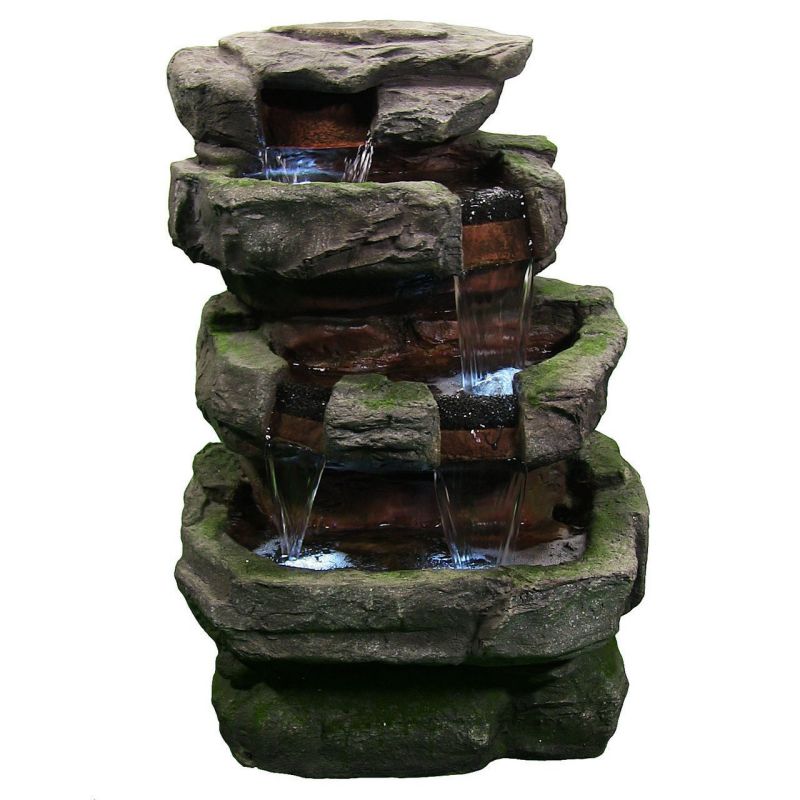 Sunnydaze Outdoor Electric Large Rock Quarry Waterfall Fountain with LED Lights, 31 Inch Tall