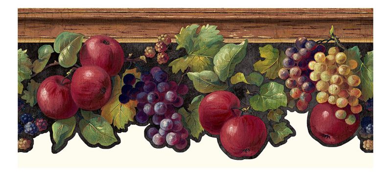 York Wallcoverings KH7131B Kitchen and Bath Fruit and Ivy Border, Black/Brown/Red/Purple/Yellow/Green