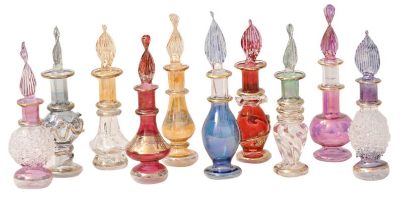 Genie Blown Glass Potion potions decorative miniature decorative Egyptian Perfume bottles set of 5pc H:2 Inch (5 cm) By CraftsOfEgypt