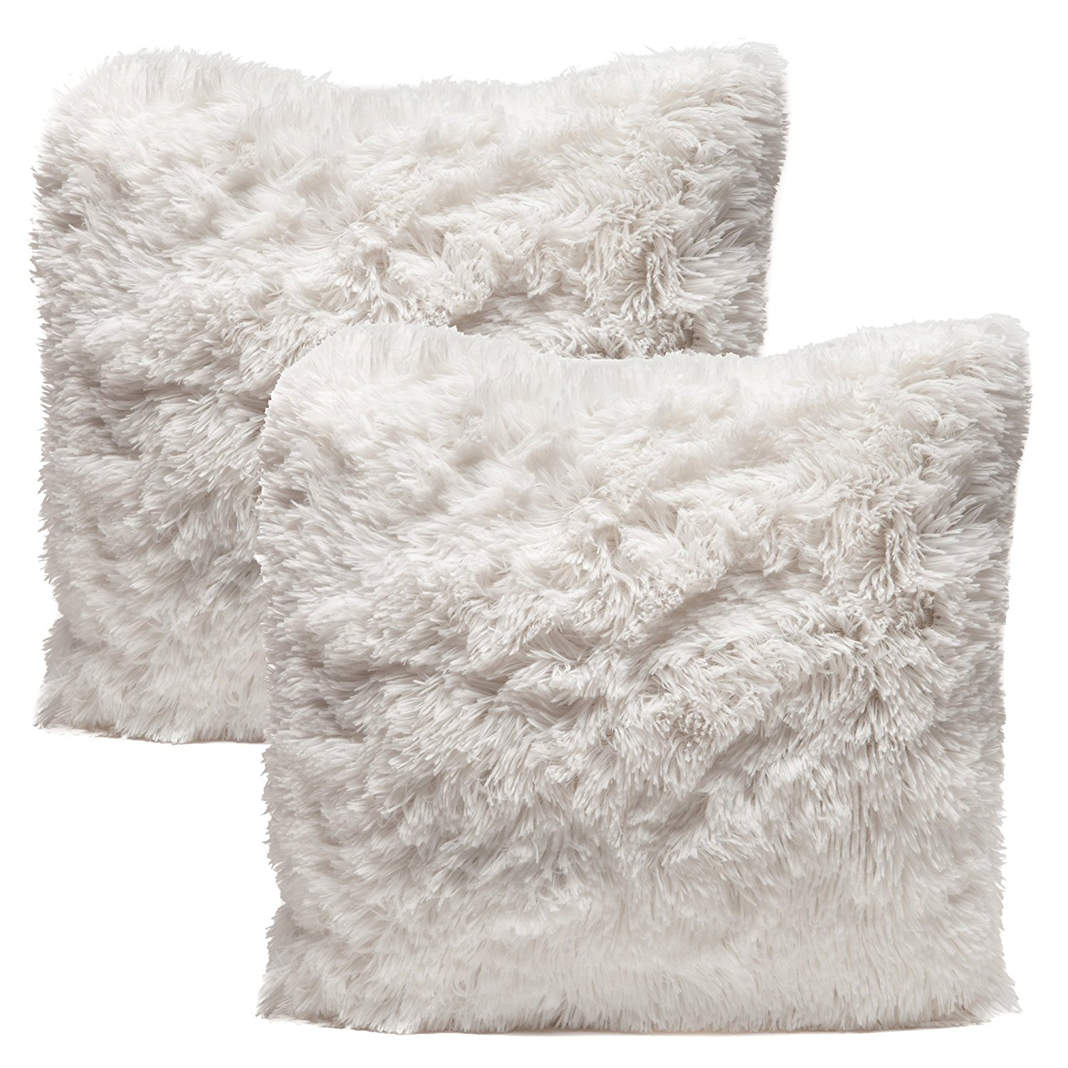 Chanasya Super Soft Shaggy Chic Fuzzy Faux Fur Elegant Cozy White Throw Pillow Cover Pillow Sham - Solid White Fur Throw Pillowcase 18x18 Inches 2-Pack(Pillow Insert Not Included)