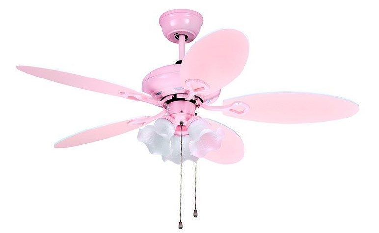 Parrot Uncle Children Ceiling Fans with Lights Lovely Pink Ceiling Fan Chanderlier, Pull Chain On/Off Switch and Glass Light Kit
