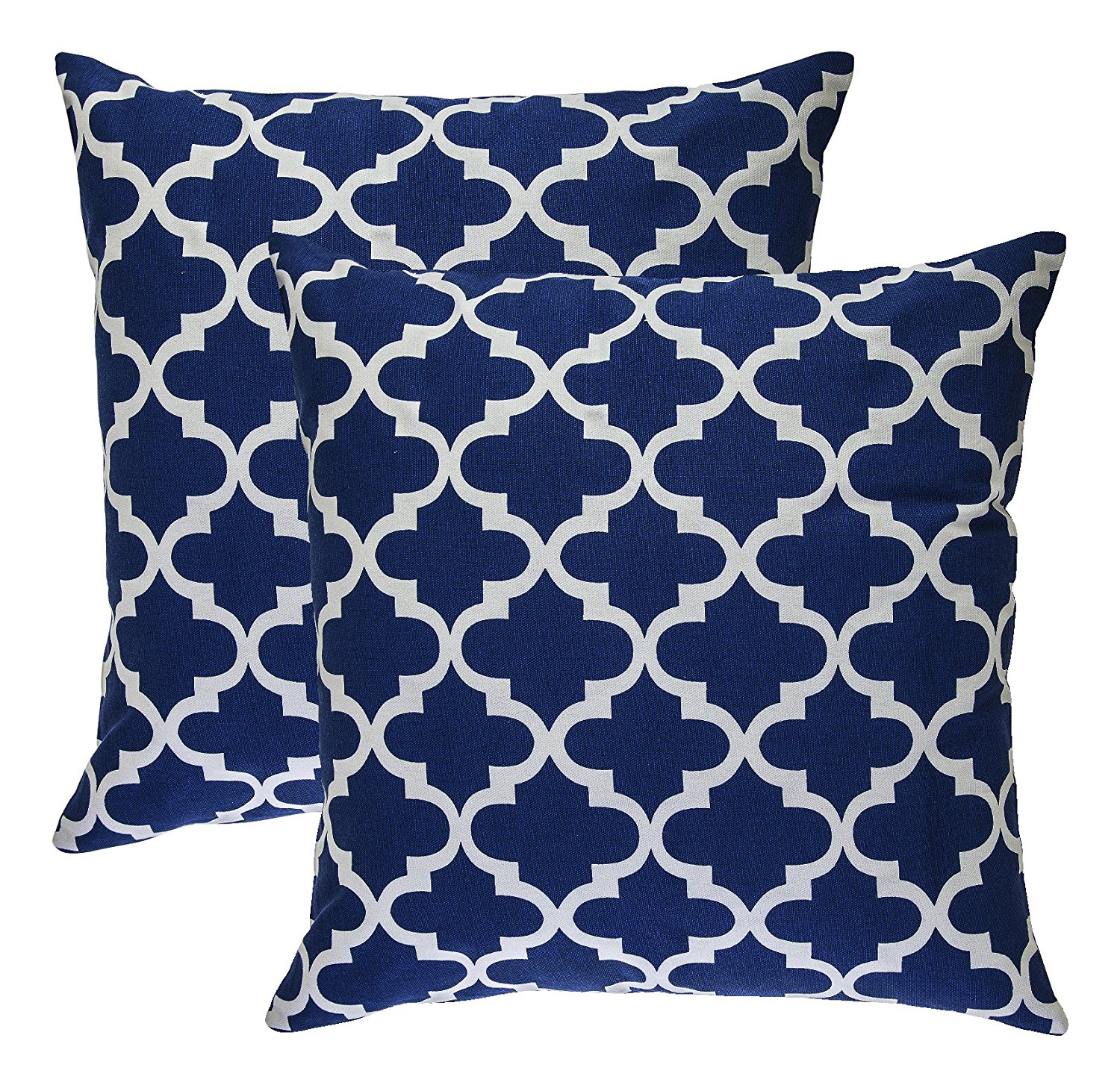 TreeWool, Cotton Canvas Trellis Accent Decorative Throw Pillowcases (2 Cushion Covers; 18 x 18 Inches; Navy Blue & White)