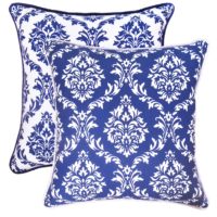 Urban Style Decor, Throw Pillow Cover (Set of 2) Cotton Printed Damask Design Decorative Cushion Covers ( 2 Pillowcases; 18 x 18 inches ; Navy & White)